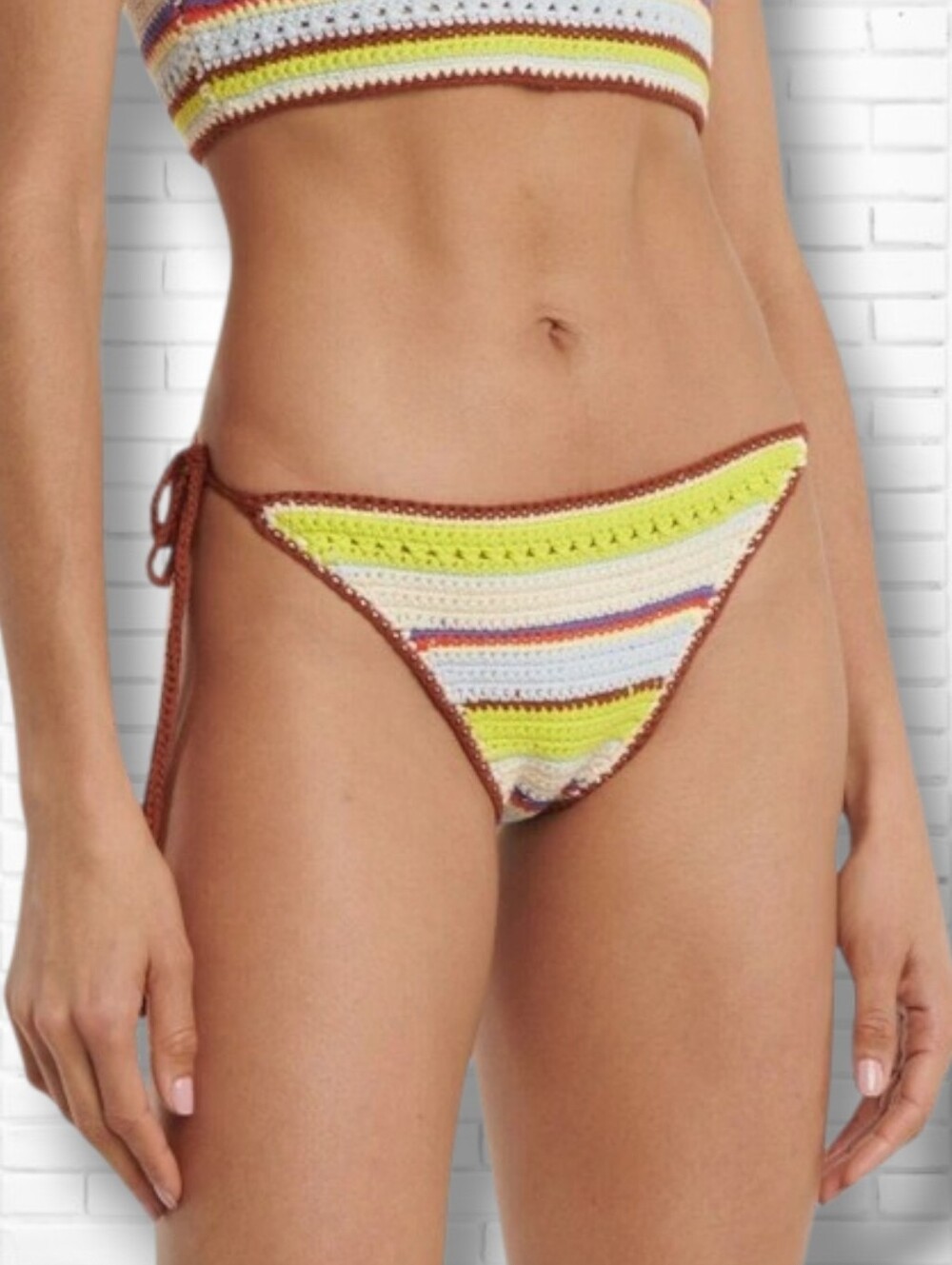 NEW GANNI Striped Multicolour Crochet Bikini Bottoms Size 36 EU/4 US